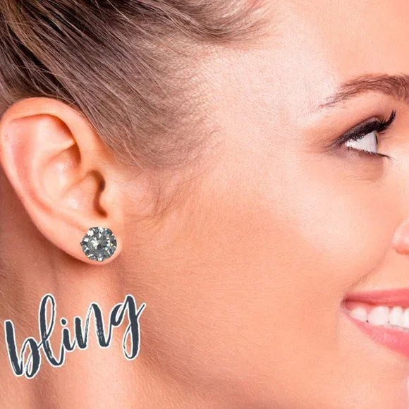 Cubic Zirconia Post Earrings 1/2" Round Diameter - Picture 3 of 4